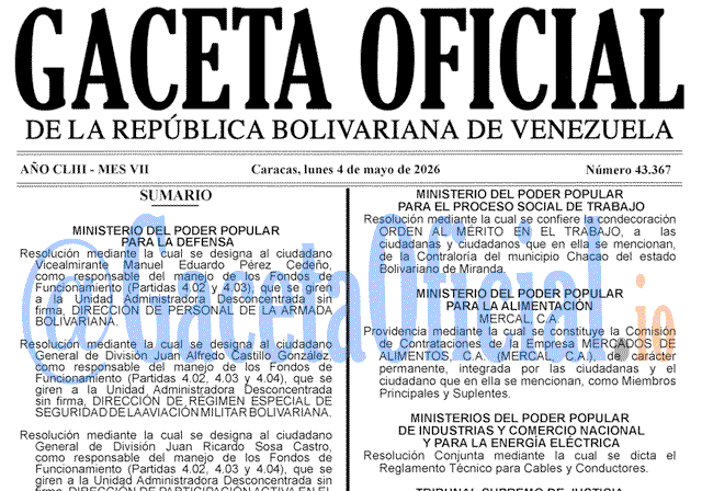 Gaceta Oficial, Gaceta 43367, Gaceta 43367 HD, Gaceta #43367, Gaceta Oficial Venezuela #43367