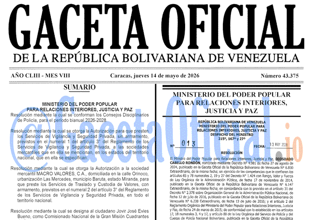 Venezuela Gaceta Oficial 43375 del 14 mayo 2026 Gaceta Oficial, Gaceta 43375, Gaceta 43375 HD, Gaceta #43375, Gaceta Oficial Venezuela #43375