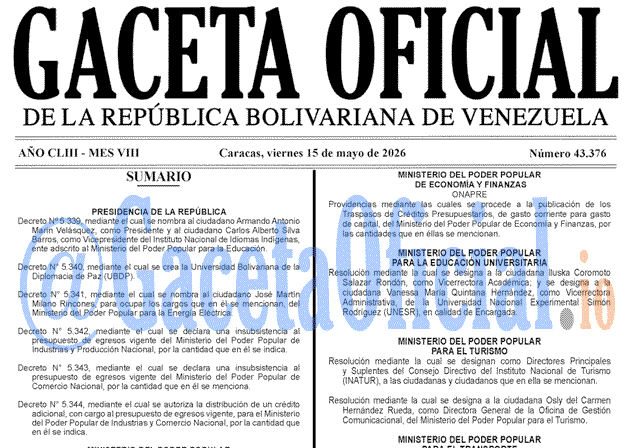 Venezuela Gaceta Oficial 43376 del 15 mayo 2026 Gaceta Oficial, Gaceta 43376, Gaceta 43376 HD, Gaceta #43376, Gaceta Oficial Venezuela #43376