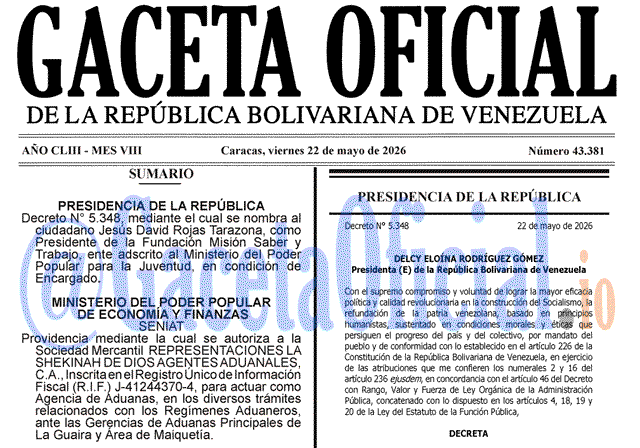 Gaceta Oficial, Gaceta 43381, Gaceta 43381 HD, Gaceta #43381, Gaceta Oficial Venezuela #43381