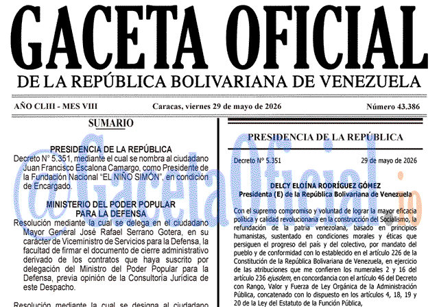 Venezuela Gaceta Oficial 43386 del 29 mayo 2026 Gaceta Oficial, Gaceta 43386, Gaceta 43386 HD, Gaceta #43386, Gaceta Oficial Venezuela #43386