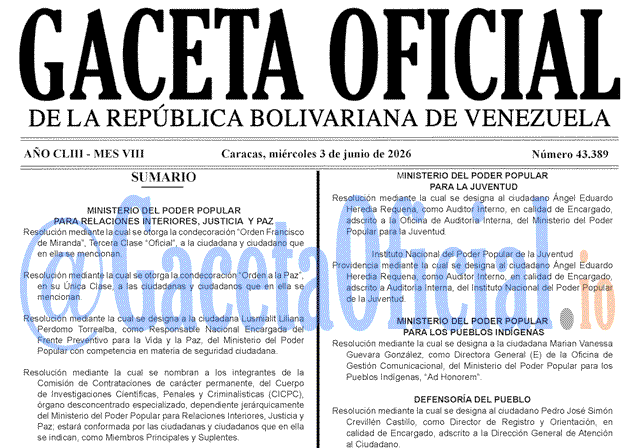 Venezuela Gaceta Oficial 43389 del 3 junio 2026 Gaceta Oficial, Gaceta 43389, Gaceta 43389 HD, Gaceta #43389, Gaceta Oficial Venezuela #43389