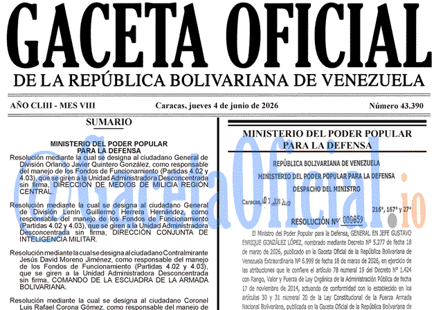 Venezuela Gaceta Oficial 43390 del 4 junio 2026 Gaceta Oficial, Gaceta 43390, Gaceta 43390 HD, Gaceta #43390, Gaceta Oficial Venezuela #43390