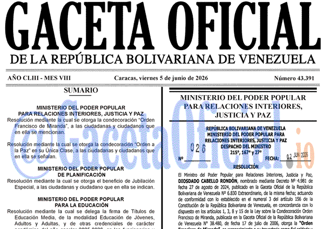 Venezuela Gaceta Oficial 43391 del 5 junio 2026 Gaceta Oficial, Gaceta 43391, Gaceta 43391 HD, Gaceta #43391, Gaceta Oficial Venezuela #43391