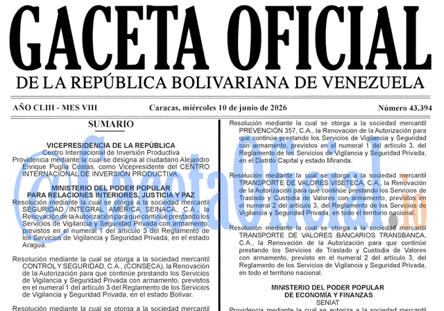 Venezuela Gaceta Oficial 43394 del 10 junio 2026 Gaceta Oficial, Gaceta 43394, Gaceta 43394 HD, Gaceta #43394, Gaceta Oficial Venezuela #43394