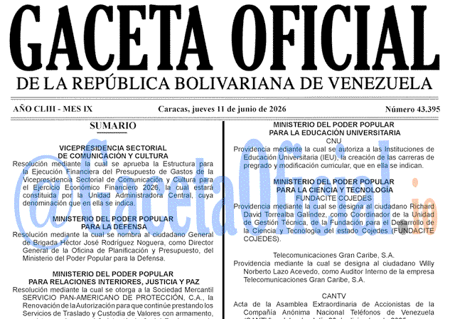 Venezuela Gaceta Oficial 43395 del 11 junio 2026 Gaceta Oficial, Gaceta 43395, Gaceta 43395 HD, Gaceta #43395, Gaceta Oficial Venezuela #43395