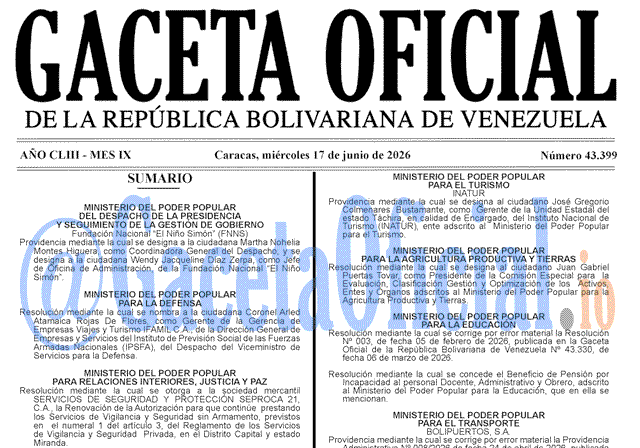 Gaceta Oficial, Gaceta 43399, Gaceta 43399 HD, Gaceta #43399, Gaceta Oficial Venezuela #43399