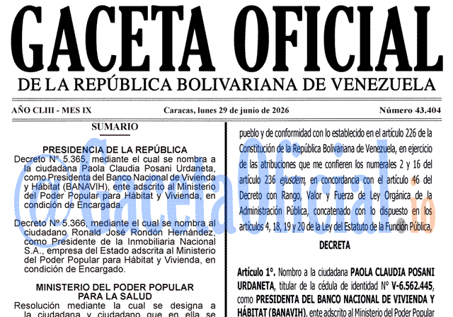 Venezuela Gaceta Oficial #43404 del 29 junio 2026 Gaceta Oficial, Gaceta 43404, Gaceta 43404 HD, Gaceta #43404, Gaceta Oficial Venezuela #43404