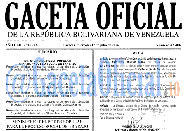 Gaceta Oficial, Gaceta 43406, Gaceta 43406 HD, Gaceta #43406, Gaceta Oficial Venezuela #43406