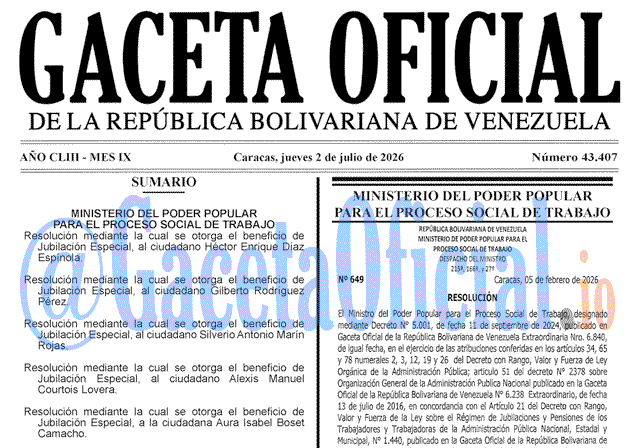 Gaceta Oficial, Gaceta 43407, Gaceta 43407 HD, Gaceta #43407, Gaceta Oficial Venezuela #43407