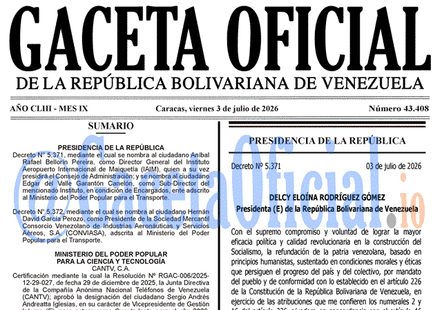 Gaceta Oficial, Gaceta 43408, Gaceta 43408 HD, Gaceta #43408, Gaceta Oficial Venezuela #43408