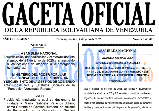 Venezuela Gaceta Oficial #43415 del 14 julio 2026 Gaceta Oficial, Gaceta 43415, Gaceta 43415 HD, Gaceta #43415, Gaceta Oficial Venezuela #43415