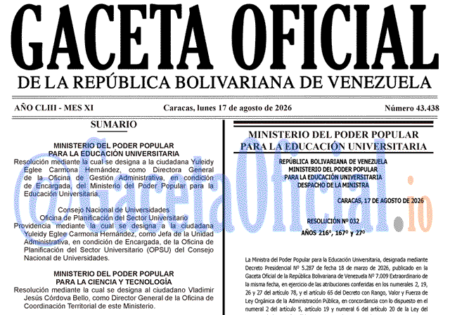 Venezuela Gaceta Oficial 43438 del 17 agosto 2026 Gaceta Oficial, Gaceta 43438, Gaceta 43438 HD, Gaceta #43438, Gaceta Oficial Venezuela #43438
