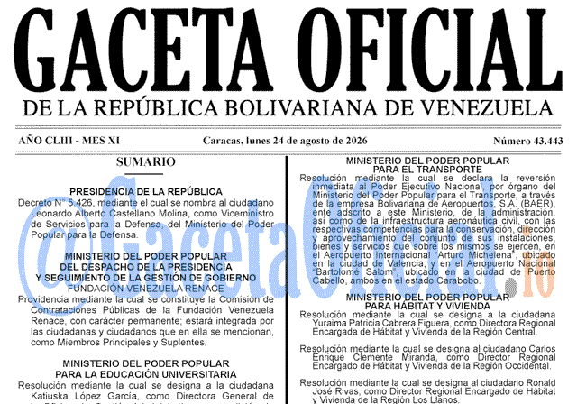 Gaceta Oficial, Gaceta 43443, Gaceta 43443 HD, Gaceta #43443, Gaceta Oficial Venezuela #43443
