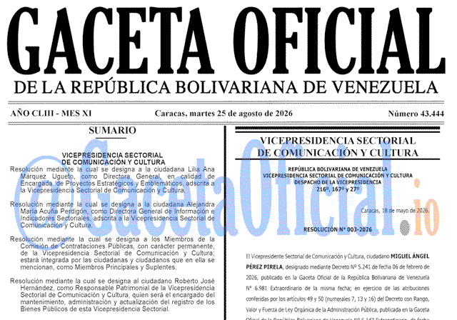 Gaceta Oficial, Gaceta 43444, Gaceta 43444 HD, Gaceta #43444, Gaceta Oficial Venezuela #43444