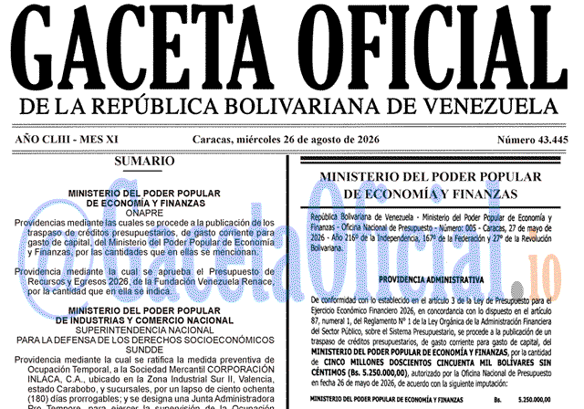 Gaceta Oficial, Gaceta 43445, Gaceta 43445 HD, Gaceta #43445, Gaceta Oficial Venezuela #43445