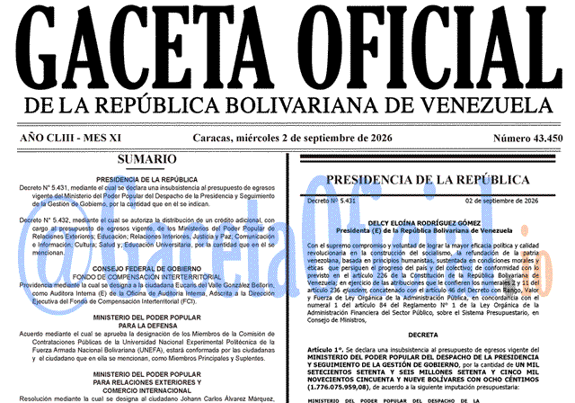 Gaceta Oficial, Gaceta 43450, Gaceta 43450 HD, Gaceta #43450, Gaceta Oficial Venezuela #43450