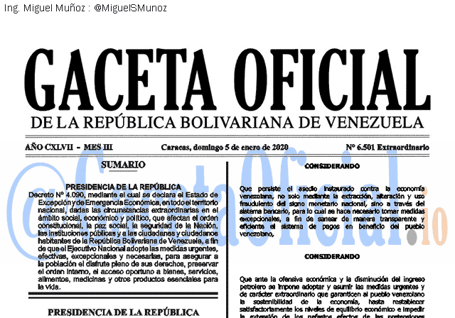 Gaceta Oficial 6501 del 5 enero 2020 Gaceta Oficial 6501 del 5 enero 2020