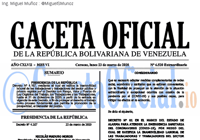 Gaceta Oficial 6520 del 23 marzo 2020