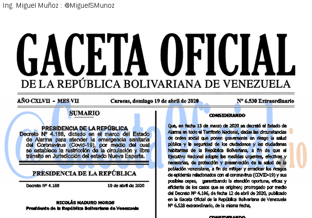 Gaceta Oficial 6530 del 19 abril 2020