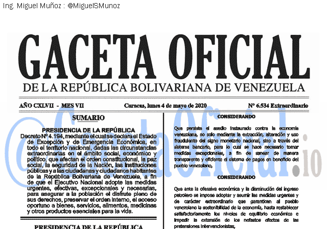 Gaceta Oficial 6534 del 4 mayo 2020