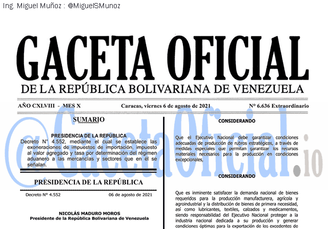Gaceta Oficial 6636 del 6 agosto 2021