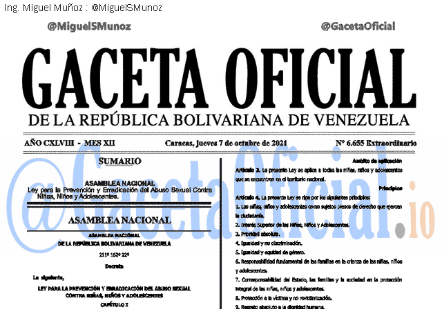 Gaceta Oficial 6655 del 7 octubre 2021