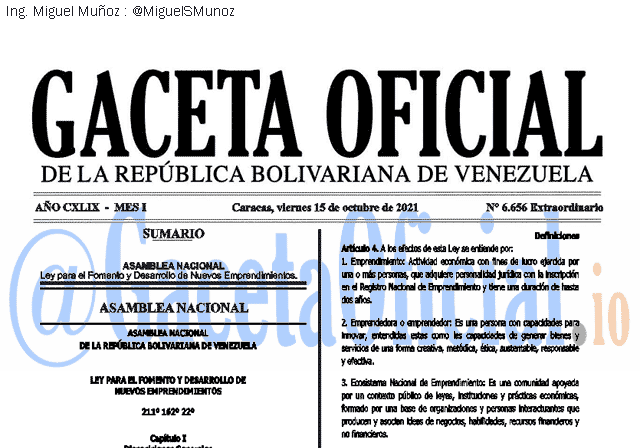 Gaceta Oficial 6656 del 15 octubre 2021