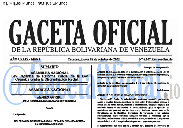 Gaceta Oficial 6657 del 28 octubre 2021 Gaceta Oficial 6657 del 28 octubre 2021