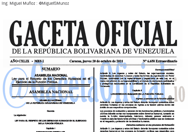 Gaceta Oficial 6658 del 28 octubre 2021 Gaceta Oficial 6658 del 28 octubre 2021