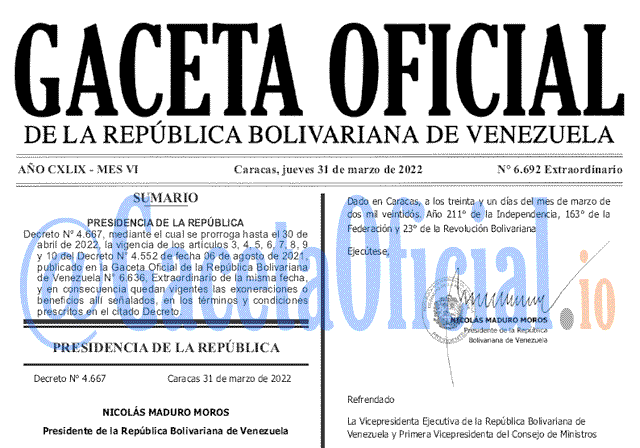 Gaceta Oficial 6692 del 31 marzo 2022 Gaceta Oficial 6692 del 31 marzo 2022