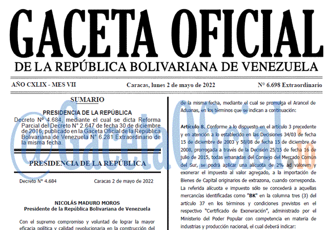Venezuela Gaceta Oficial 6698 del 2 mayo 2022 Venezuela Gaceta Oficial 6698 del 2 mayo 2022