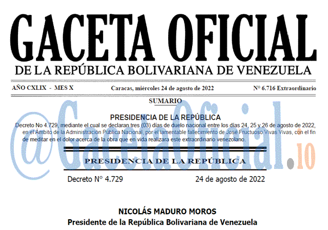 Venezuela Gaceta Oficial 6716 del 24 agosto 2022 Venezuela Gaceta Oficial 6716 del 24 agosto 2022
