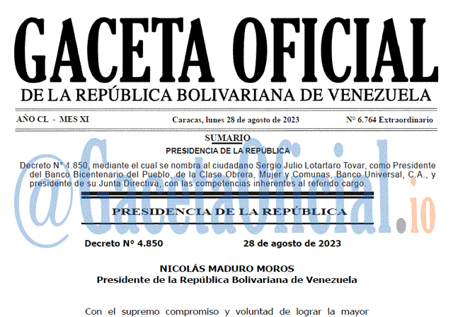 Venezuela Gaceta Oficial 6764 del 28 agosto 2023 Gaceta Oficial, Gaceta 6764, Gaceta 6764 HD, Gaceta #6764, Gaceta Oficial Venezuela #6764