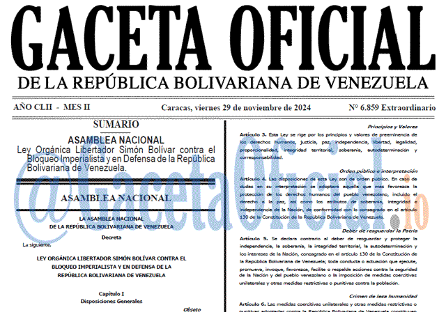 Venezuela Gaceta Oficial 6859 del 29 noviembre 2024 Gaceta Oficial, Gaceta 6859, Gaceta 6859 HD, Gaceta #6859, Gaceta Oficial Venezuela #6859