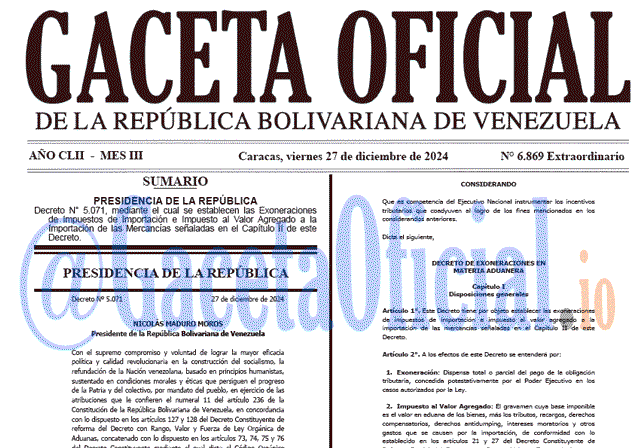 Venezuela Gaceta Oficial 6869 del 27 diciembre 2024 Gaceta Oficial, Gaceta 6869, Gaceta 6869 HD, Gaceta #6869, Gaceta Oficial Venezuela #6869