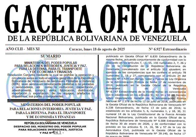 Venezuela Gaceta Oficial 6927 del 18 agosto 2025 Gaceta Oficial, Gaceta 6927, Gaceta 6927 HD, Gaceta #6927, Gaceta Oficial Venezuela #6927