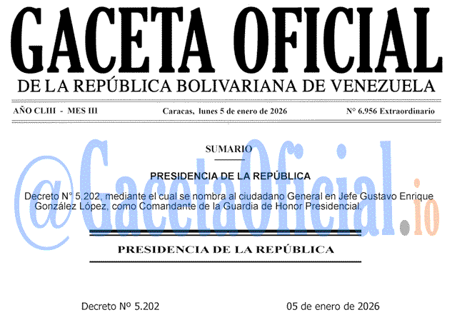 Venezuela Gaceta Oficial 6956 del 5 enero 2026 Gaceta Oficial, Gaceta 6956, Gaceta 6956 HD, Gaceta #6956, Gaceta Oficial Venezuela #6956