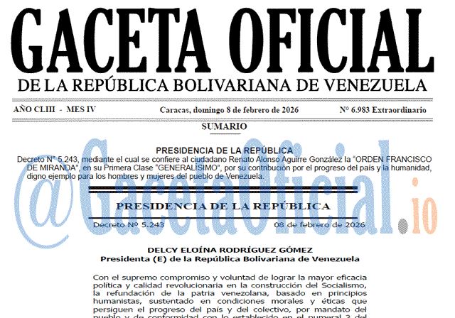 Venezuela Gaceta Oficial 6983 del 8 febrero 2026 Gaceta Oficial, Gaceta 6983, Gaceta 6983 HD, Gaceta #6983, Gaceta Oficial Venezuela #6983