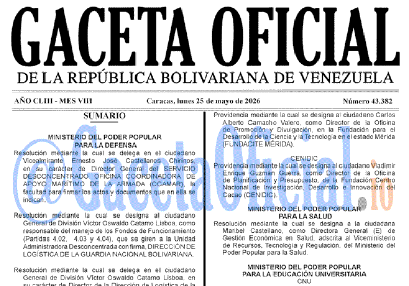 2026-05-25 Gaceta Oficial Venezuela #43382