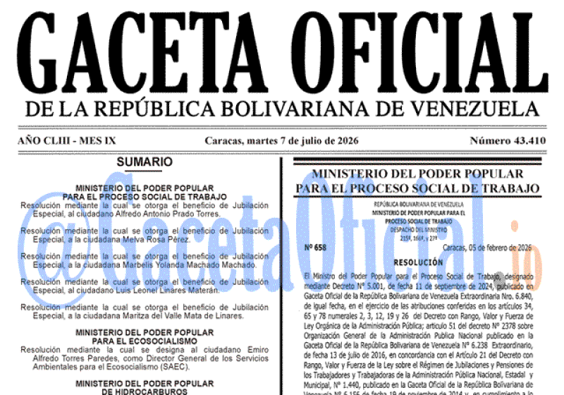 2026-07-07 Gaceta Oficial Venezuela #43410