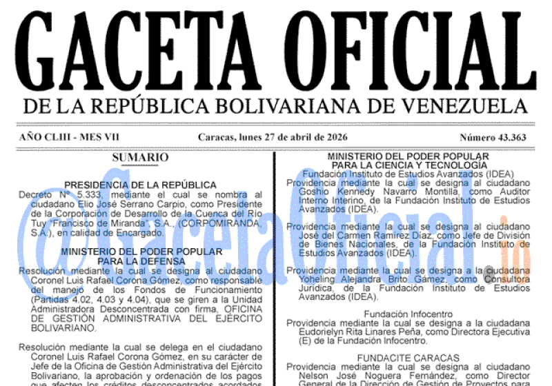 2026-04-27 Gaceta Oficial Venezuela #43363