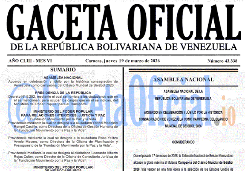 2026-03-19 Gaceta Oficial Venezuela #43338