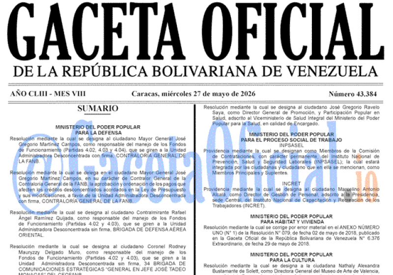 2026-05-27 Gaceta Oficial Venezuela #43384
