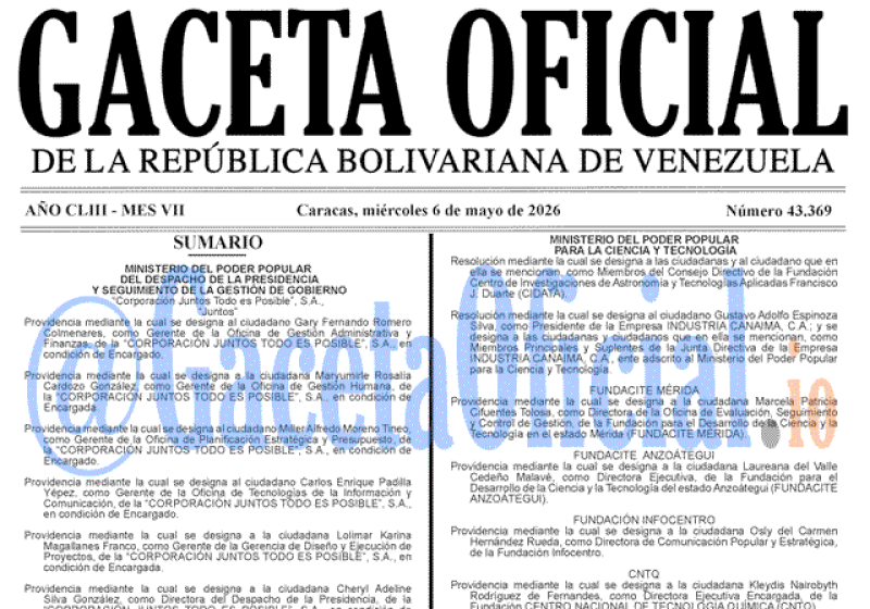 2026-05-06 Gaceta Oficial Venezuela #43369
