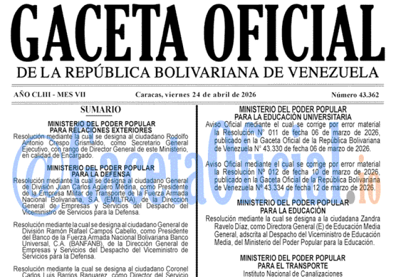 2026-04-24 Gaceta Oficial Venezuela #43362