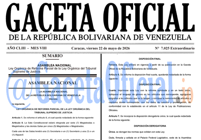 2026-05-22 Gaceta Oficial Venezuela #7025