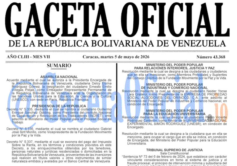 2026-05-05 Gaceta Oficial Venezuela #43368