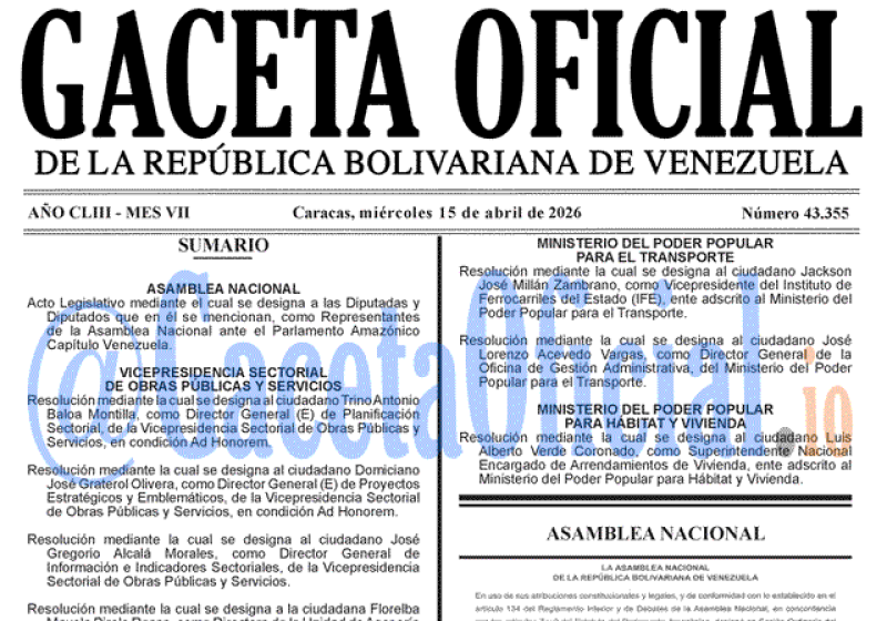 2026-04-15 Gaceta Oficial Venezuela #43355