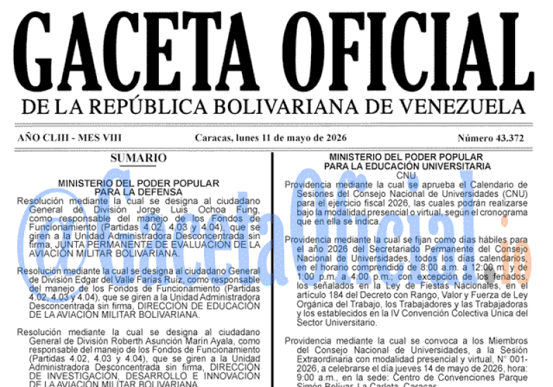 2026-05-11 Gaceta Oficial Venezuela #43372